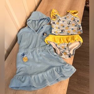 3 piece Bluey character swimsuit and cover up
